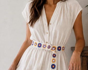 Granny Square Crochet Belt: Bohemian Style Womens Dress Belt