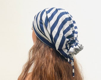 Stripe Tie Slouchy Beanie Knit Hat Oversize Beanie Girls Winter Hat Women Chemo Cap.