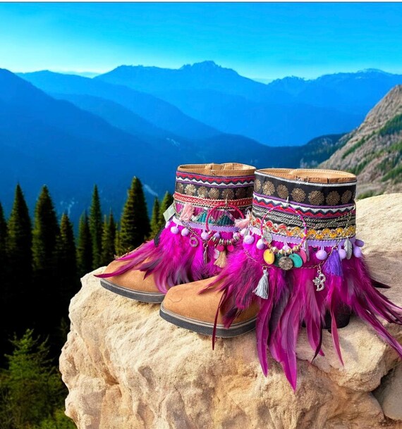 Pink Feather Cowboy Boot Cuffs: Bohemian Boot Covers