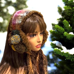 Boho Faux Fur Earmuffs With Pompoms Womens Mens Ear Warmers. image 3