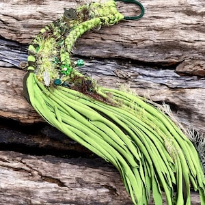 Boho Hair Wrap, Green Fairy Locks, Dreadwrap Braided Ponytail Clip,  Hair Extension.