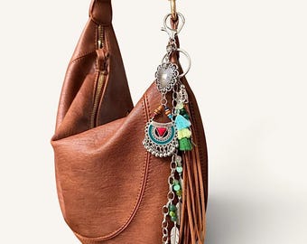 Boho Purse Tassel: Handmade Western Turquoise Purse charm 10 inches.