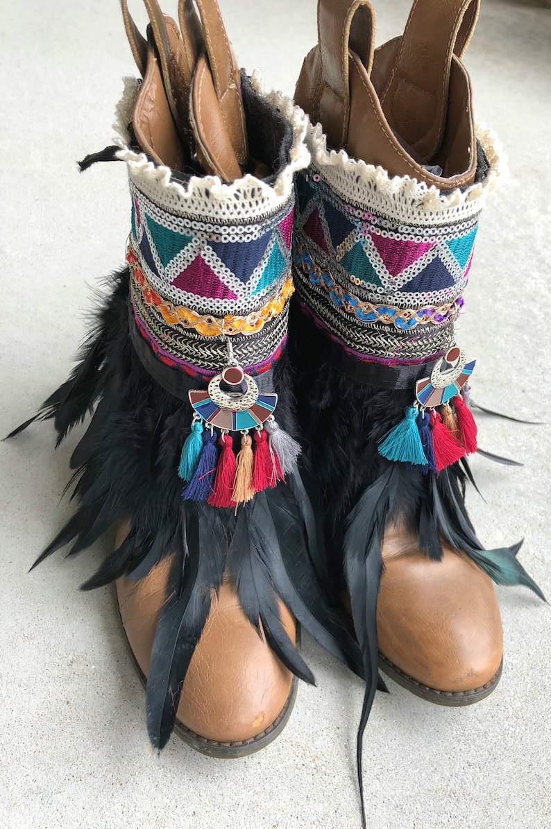 Feather Boot Cuffs Bohemian Boot Covers Gypsy Boot Wrap Ankle Etsy