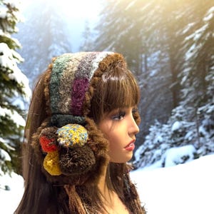 Boho Faux Fur Earmuffs With Pompoms Womens Mens Ear Warmers. image 4