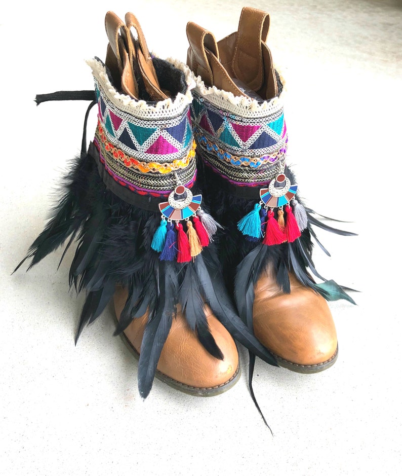 Feather Boot Cuffs Bohemian Boot Covers Gypsy Boot Wrap Ankle Etsy