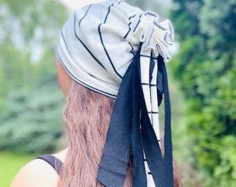 Stripe Fringe Slouchy Beanie, Bohemian Jersey Knit