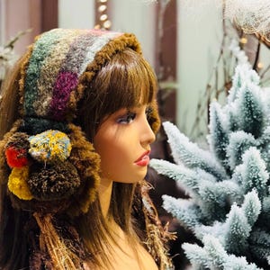 Boho Faux Fur Earmuffs With Pompoms Womens Mens Ear Warmers. image 1