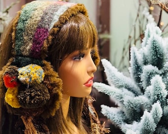 Boho Faux Fur Earmuffs With Pompoms Womens Mens Ear Warmers.