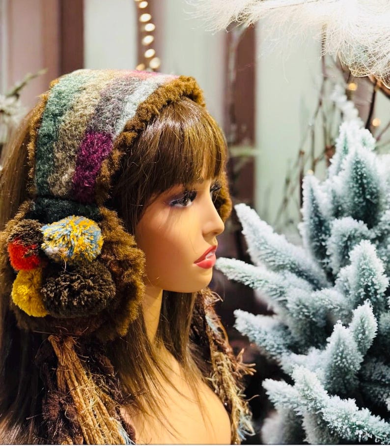Boho Faux Fur Earmuffs With Pompoms Womens Mens Ear Warmers. image 1