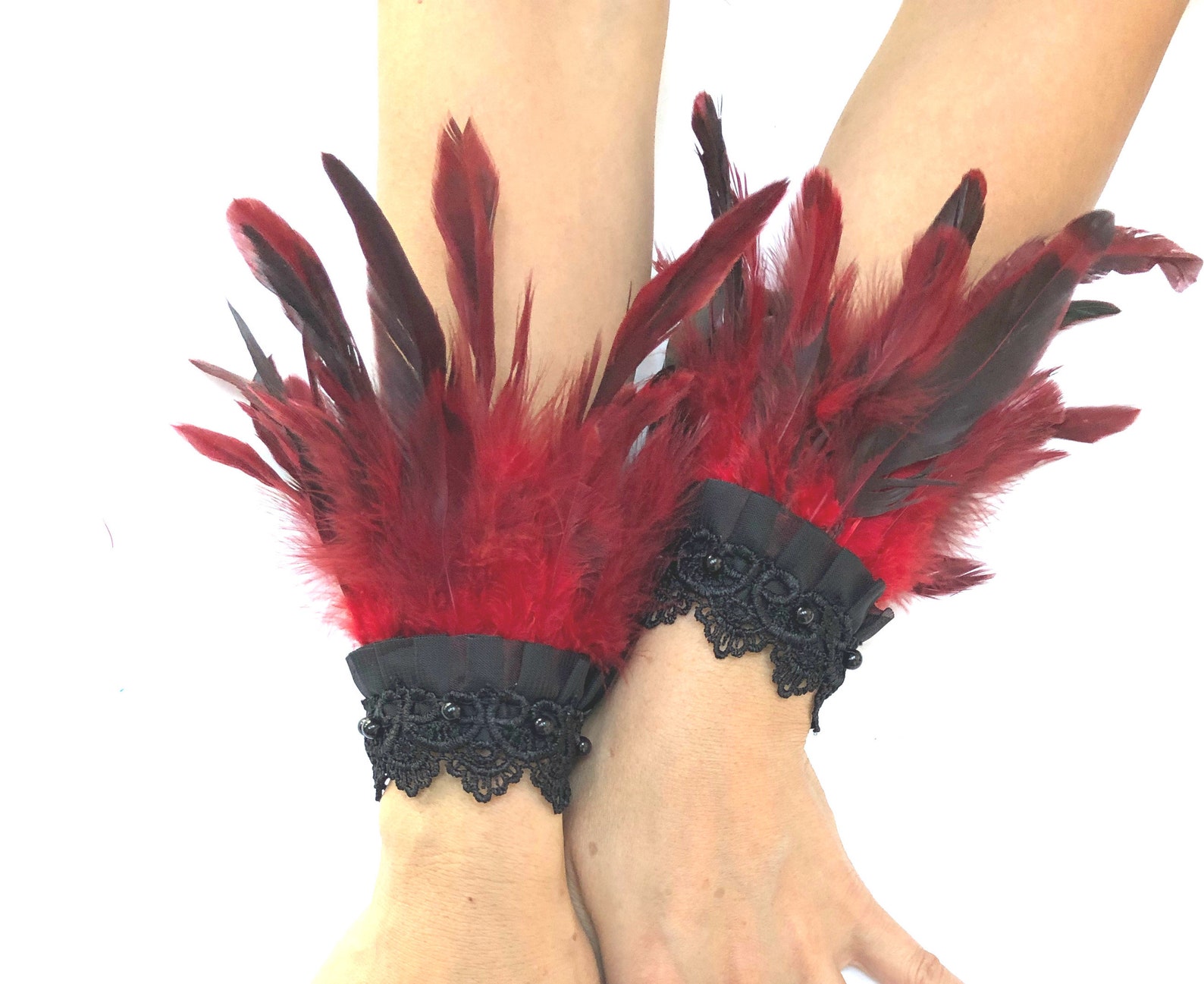 Red Feather Wrist Cuff Feather Bracelelt Feather Cuff Etsy