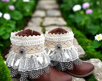 Boho veren laars manchetten bruiloft muziekfestival outfit enkel manchet.