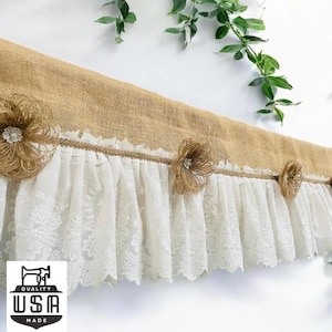 Cantonnière de ferme en dentelle de jute : rideau de fenêtre de style cottage rustique