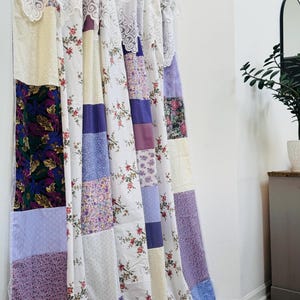 Boho Vintage Patchwork Shower Curtain – Handmade with Cotton & Lace