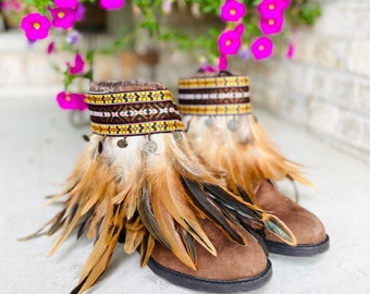 Feather Boot Covers for Women Feather Anklets Brown Feather Boot Cuffs Bohemian Boot Covers