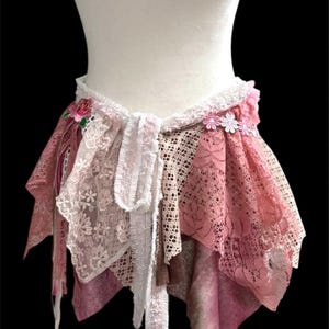 Handgjord Rosa Pixie Wrap Kjol – Shabby Fairy Boho Festival Layered Asymmetric Layered Kjol