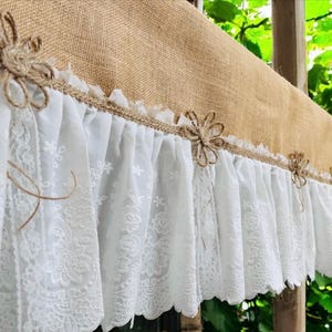 Cortina de renda de juta para casa de campo: Cortina rústica para janela estilo casa de campo