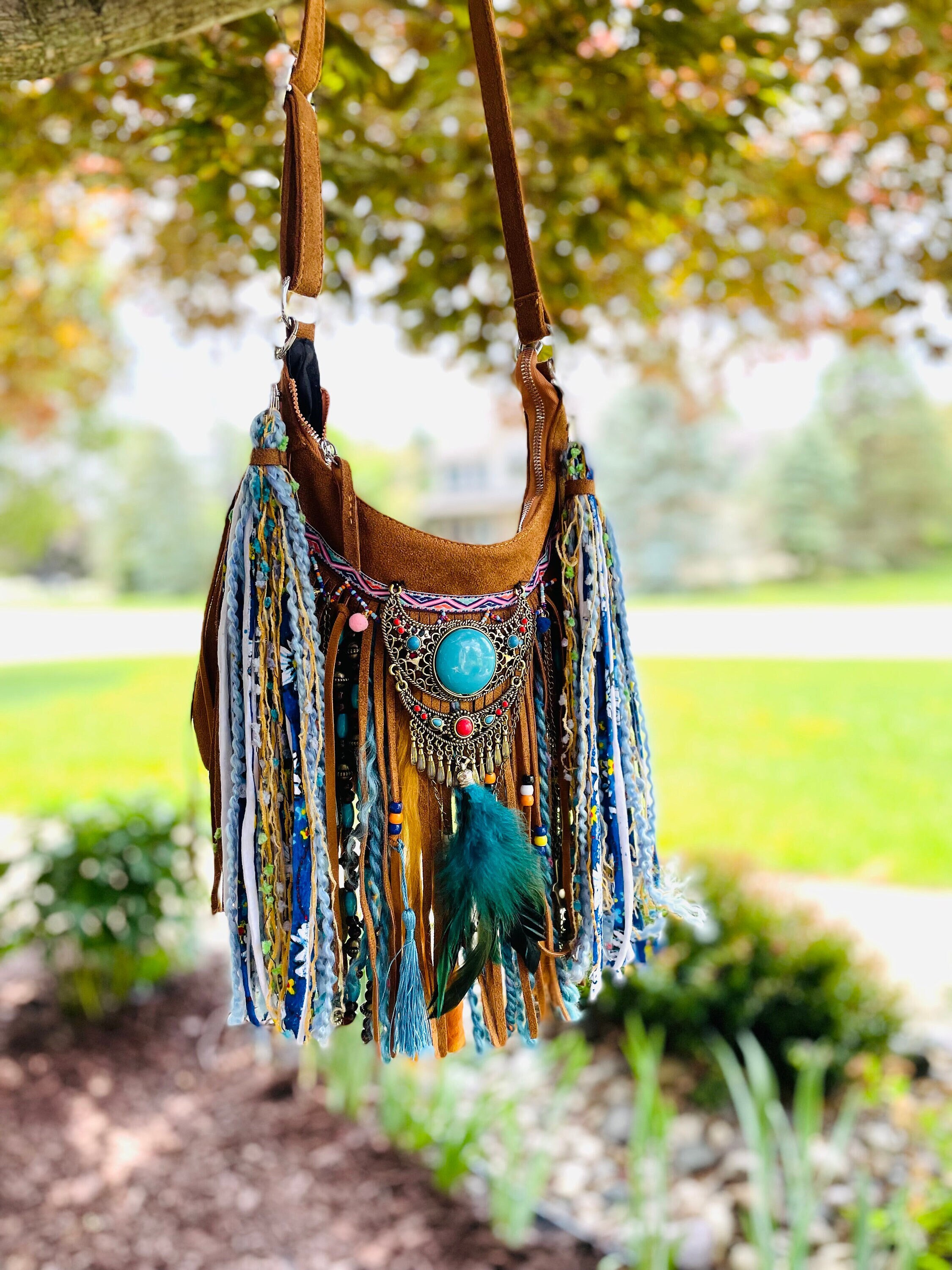 Bohemian fringe bag, Boho hippie purse, Fringe Crossbody Bag Tribal  Crossbody Purse.