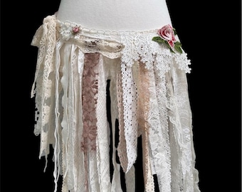 Handmade Lace Pixie Belt – Layered Fringe Wrap Skirt, Boho Festival Style