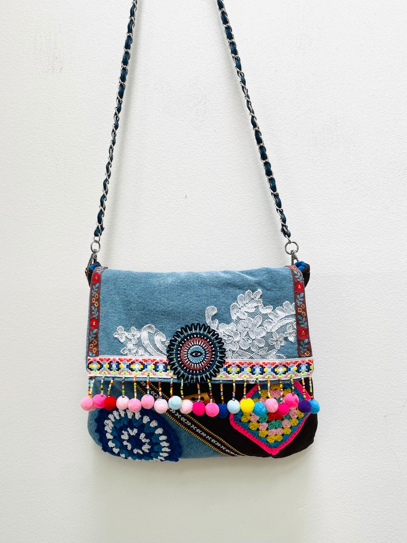 Bohemian fringe crossbody bag, Fringe Purse, Hippie Crossbody, Fringe Shouder Bag. image 2