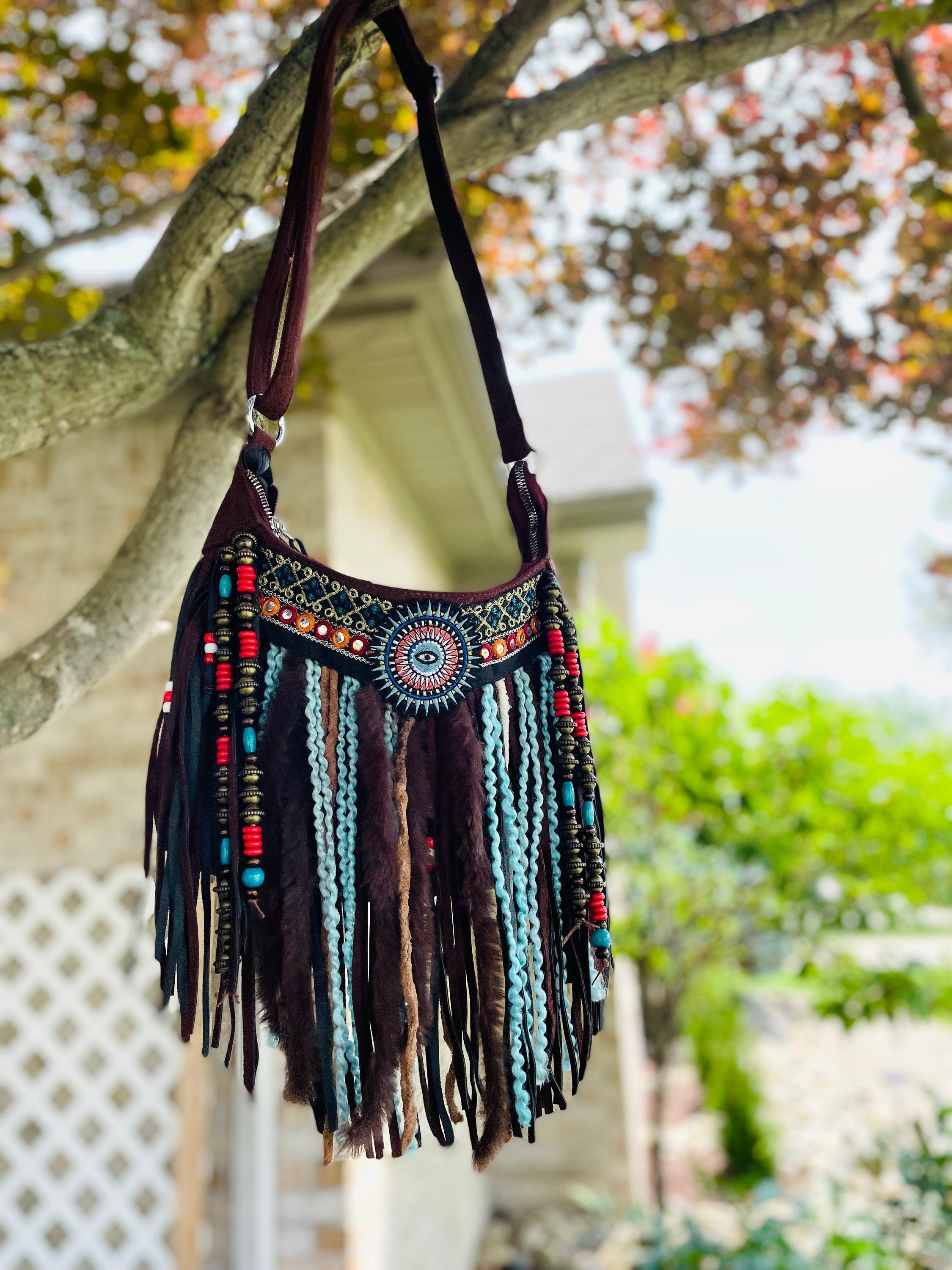 Pink Flower Fringe Purse, Festival Fringe Bag, Hippie Handbag, Boho Chic Embellished Purse