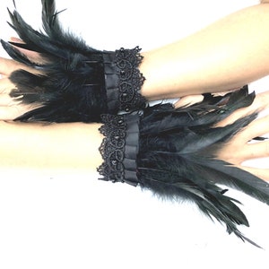 Gothic Black Feather Wrist Cuffs Victorian Burlesque Fantasy Feathers ...