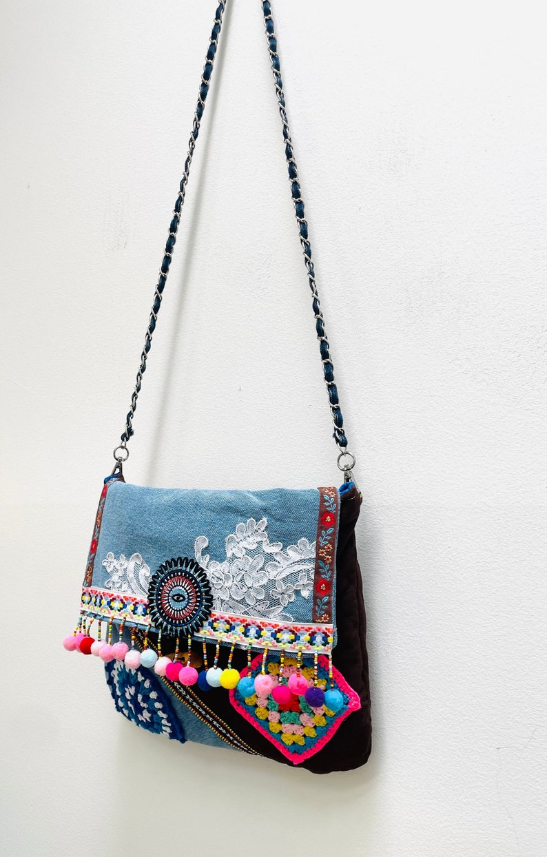 Bohemian fringe crossbody bag, Fringe Purse, Hippie Crossbody, Fringe Shouder Bag. image 1