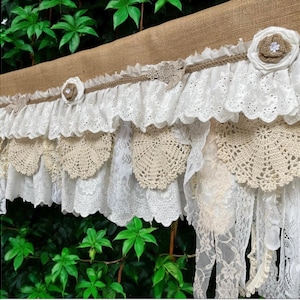 Custom Burlap Lace Valance: Shabby Chic Farmhouse Window Treatment