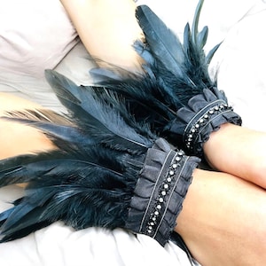 Schwarze Feder Handstulpen: Cosplay Kostüm, Tanz Accessoire