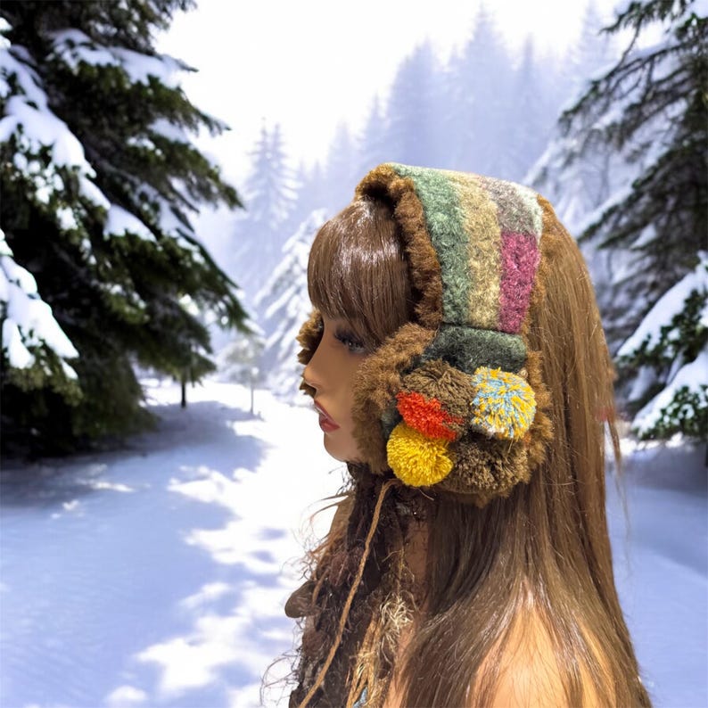 Boho Faux Fur Earmuffs With Pompoms Womens Mens Ear Warmers. image 6