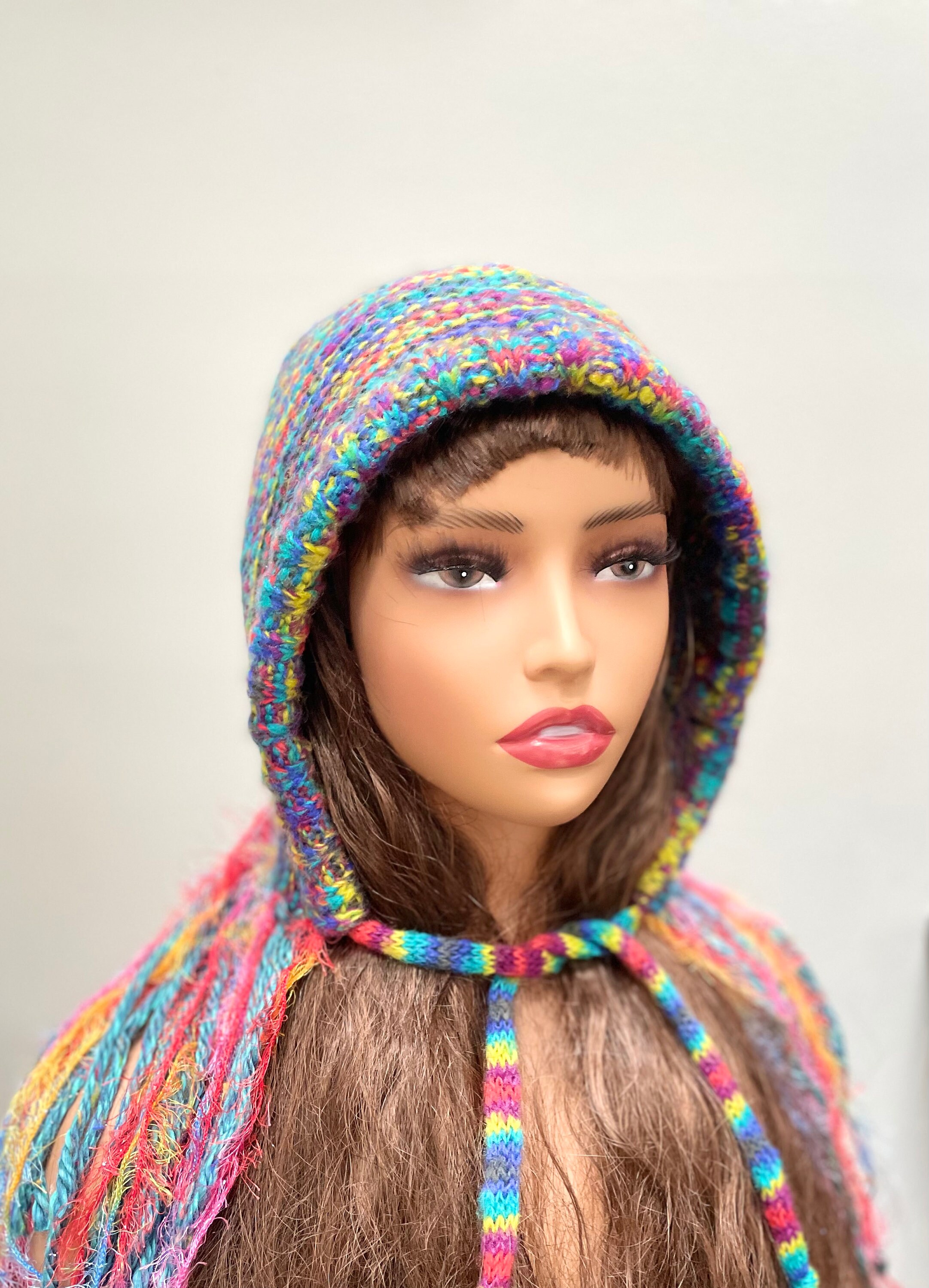 Long Fringe Crazy Knit Hat Bohemian Hat Hippie Knit Hat