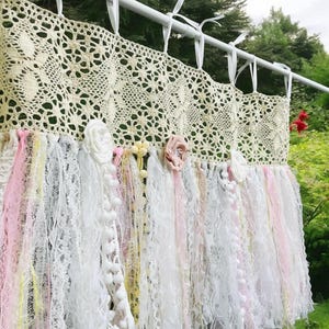 Shabby Chic Lace Fringe Window Valance: Pastel Boho Curtain