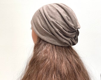 Taupe Slouchy Beanie Womens Slouchy Beanie Mens Knit Hat Chemo Hat.