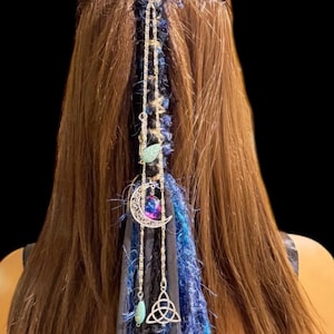 Boho-haarwikkeldread, blauwe feeënsloten, dreadlock-vlecht paardenstaartclip, haarverlenging.