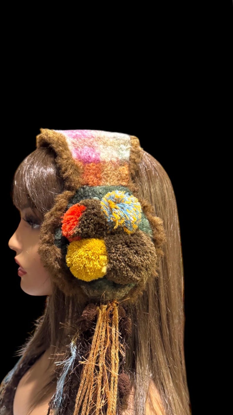 Boho Faux Fur Earmuffs With Pompoms Womens Mens Ear Warmers. image 7