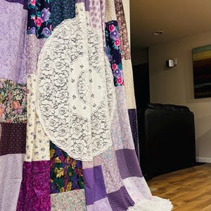 Boho Patchwork Shower Curtain: Vintage Lace, Crochet, & Cotton