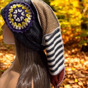 Handmade Patchwork Elf Hood: Upcycled Jester Beanie