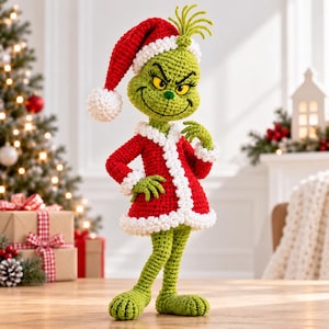 Padrão de crochê do Grinch em PDF, Padrão de Amigurumi do Grinch de Natal, Padrão de Crochê para Boneco Grinch Papai Noel, Crochê de Natal para as Festas