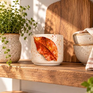 Handgjord keramikmugg, keramikmugg med apelsinblad, 150 ml espressokopp, rustik kaffekopp, hantverkskeramik, naturinspirerad tekopp, present