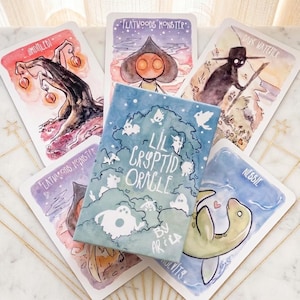 LiL Cryptid Oracle Deck, 39 Illustrated Creature Cards, Cute Animal Oracle Cards, Whimsical Divination Card Set, Gift for Tarot lovers