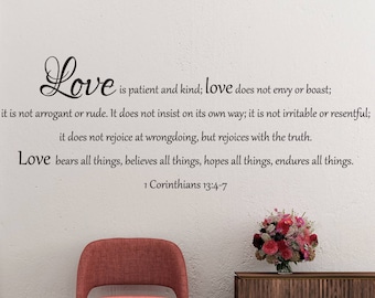 Vinyl Wall Art Decal | 1 Corinthians 13:4-7 | "Love is patient and kind..."