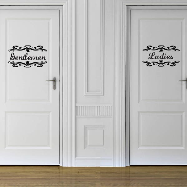 Vinyl Wall/Door Decal | "Ladies" and "Gentlemen" | Restroom Signs ~ Bathroom Sign ~ Toilet Room ~ Washroom ~ Powder Room ~ Lavatory