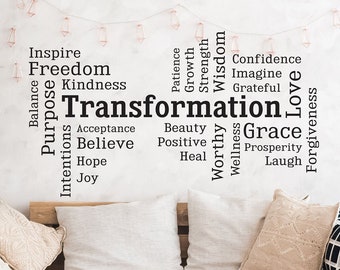 Vinyl Wall Art Decal | Transformation Word Cloud |  Word Cluster Work Motivational Inspirational Decor Wellness Therapy Counseling