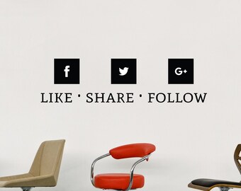Vinyl Decal | Social Media Icons "Like . Share . Follow" | Business Shop Company Restaurant Store Twitter Facebook Google Instagram