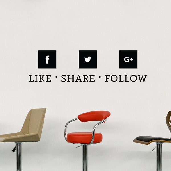 Vinyl Decal | Social Media Icons "Like . Share . Follow" | Business Shop Company Restaurant Store Twitter Facebook Google Instagram