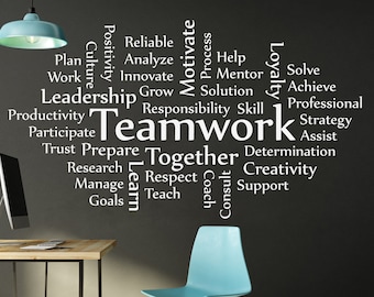 Vinyl-Wand-Kunst-Aufkleber | Teamarbeit | Arbeitsplatz Word Cluster Cloud Business Work Office Lager Unternehmen motivierende inspirierende Dekor Aufkleber