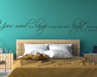 Vinyl Wall Art Decal | Psalm 119:105 | &quot;Your word is a lamp to my feet and a light to my path.&quot;