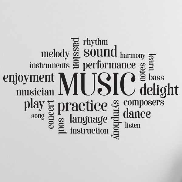 Vinyl Wall Art Decal / MUSIC word cloud / Classroom Music Room Conservatory University School