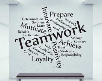 Vinyl-Wand-Kunst-Aufkleber | Teamarbeit | Arbeitsplatz Word Cluster Cloud Business Work Office Lager Unternehmen motivierende inspirierende Dekor Aufkleber