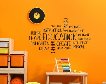 Vinyl muur kunst decal | Onderwijs Word Cloud | Kinderen ~ Kids ~ Preschool ~ kinderdagverblijf ~ kwekerij ~ klasse ~ school ~ decor