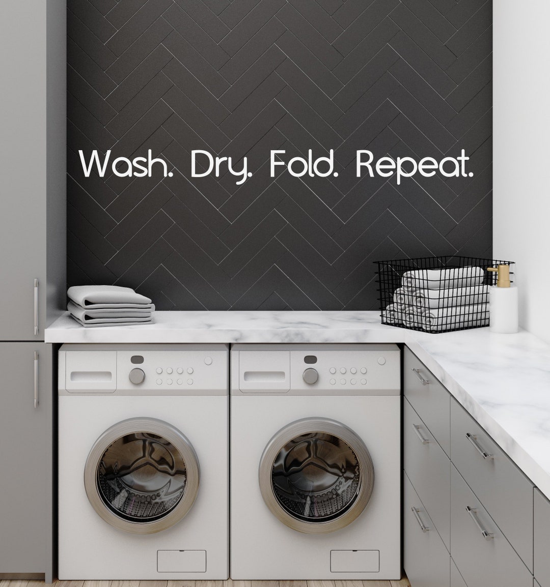 Vinyl Wall Decal | "wash. Dry. Fold Repeat." | Laundry Room Home Decor ...
